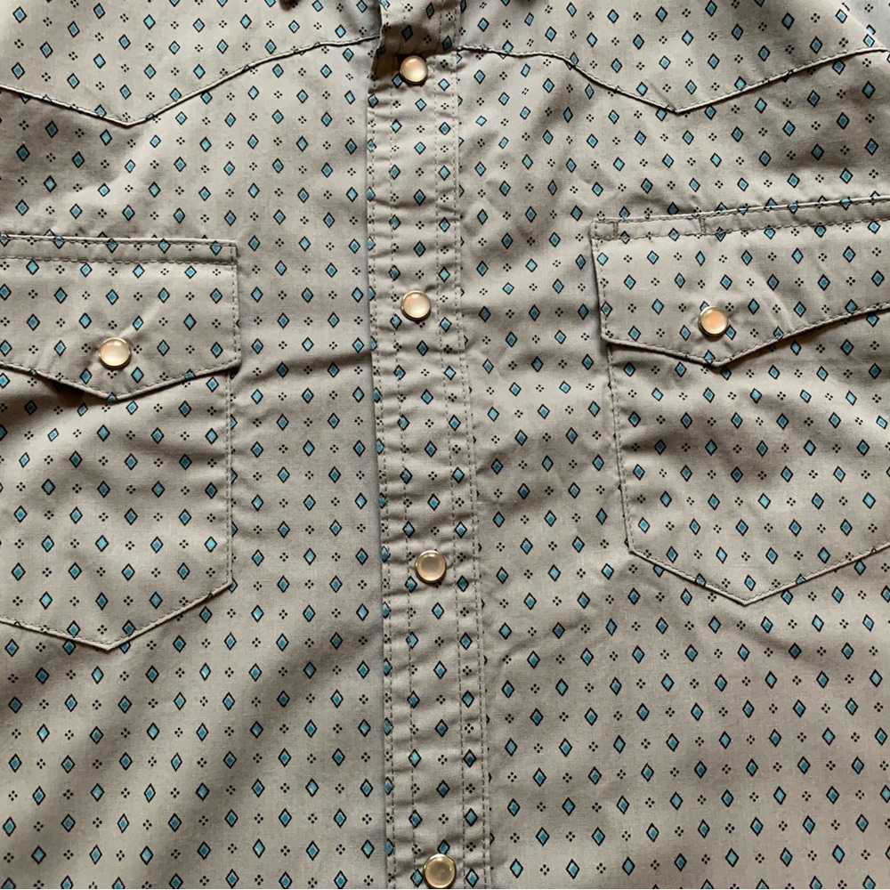 Men's Wrangler Wrancher Pearl Snap Size L Grey With Blue Diamonds - Picture 5 of 15